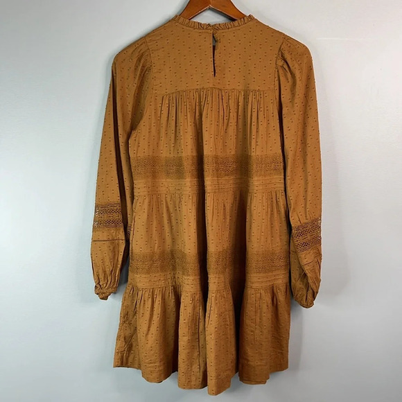 OLD NAVY Long Sleeve Pintucked ClipDot Mini Swing Dress Sisal Brown Lace Tier XS - Picture 8 of 12